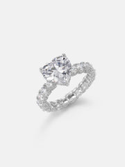 Heart Cut Solitaire Halo Ring with Side Diamonds