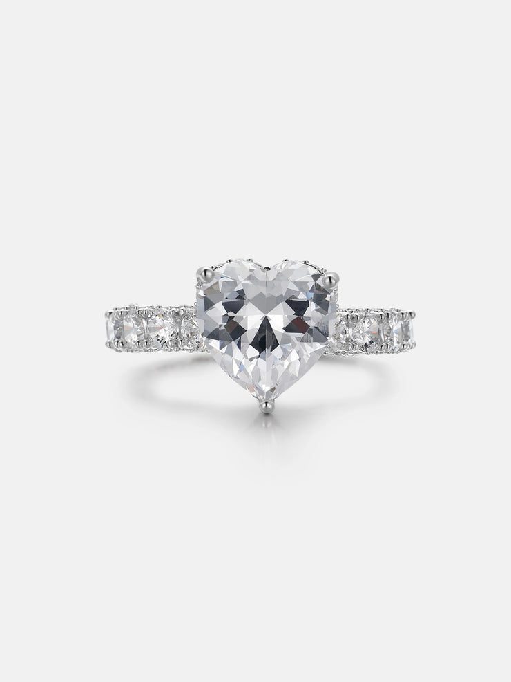 Heart Cut Solitaire Halo Ring with Side Diamonds