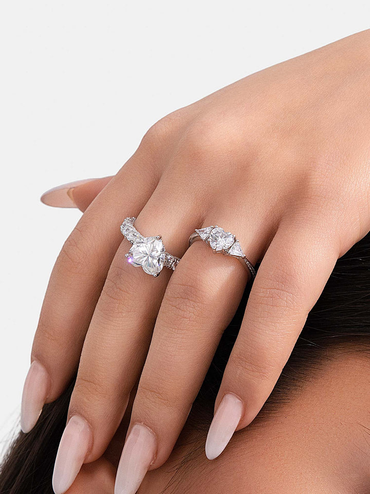 Heart Cut Moissanite Three Stone Engagement Ring