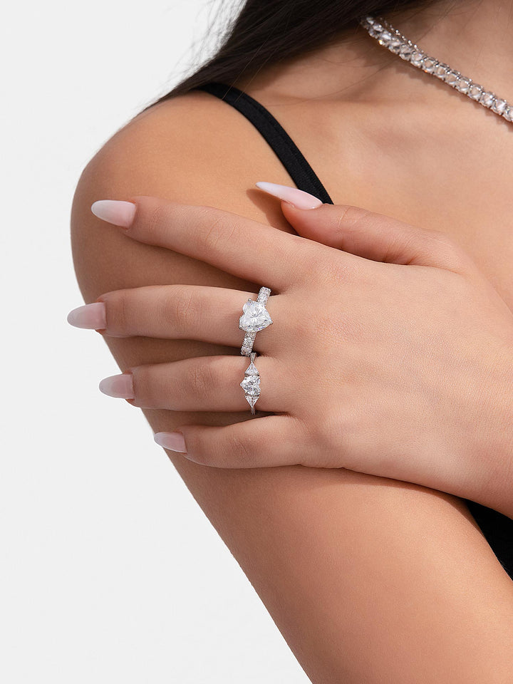 Heart Cut Solitaire Halo Ring with Side Diamonds