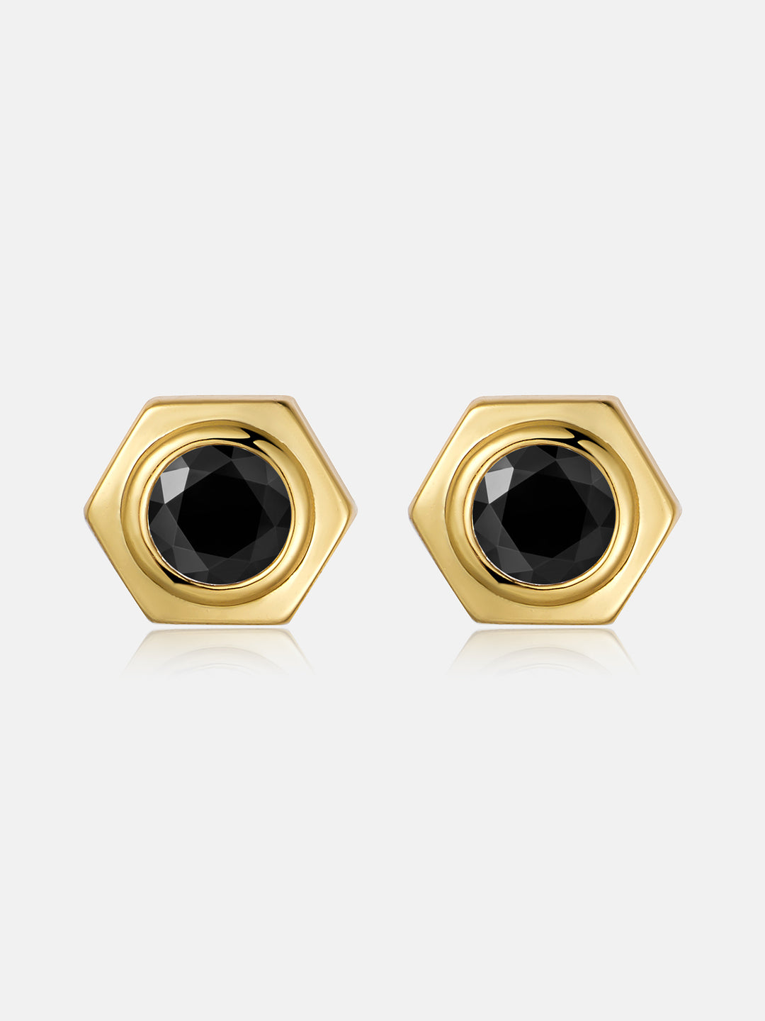 Hex Bezel Black Moissanite Stud Earrings