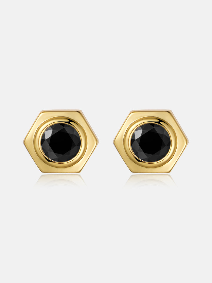 Hex Bezel Black Moissanite Stud Earrings