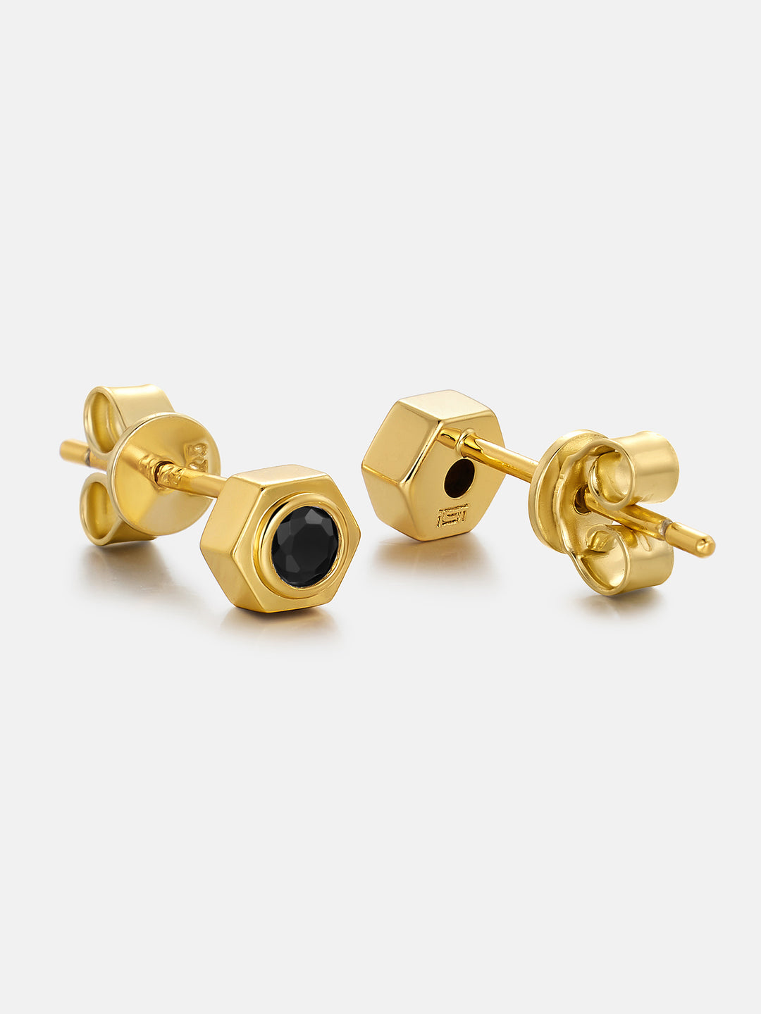 Hex Bezel Black Moissanite Stud Earrings