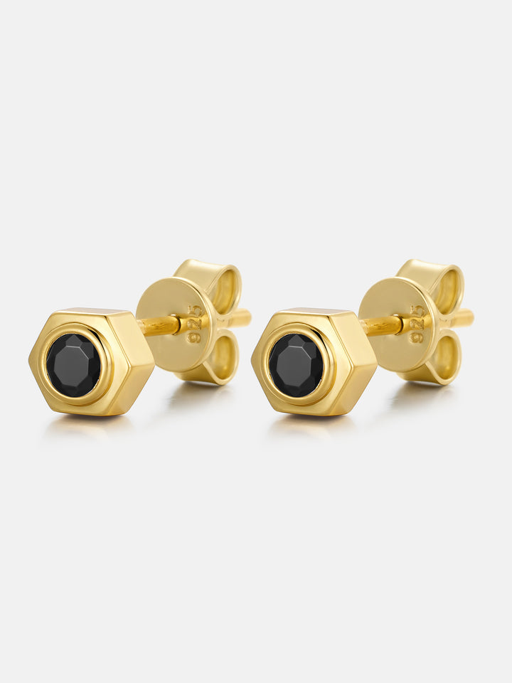 Hex Bezel Black Moissanite Stud Earrings