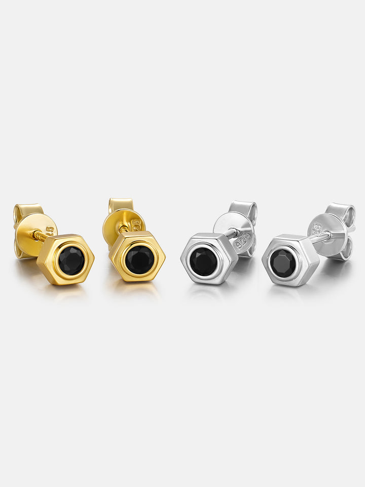 Hex Bezel Black Moissanite Stud Earrings
