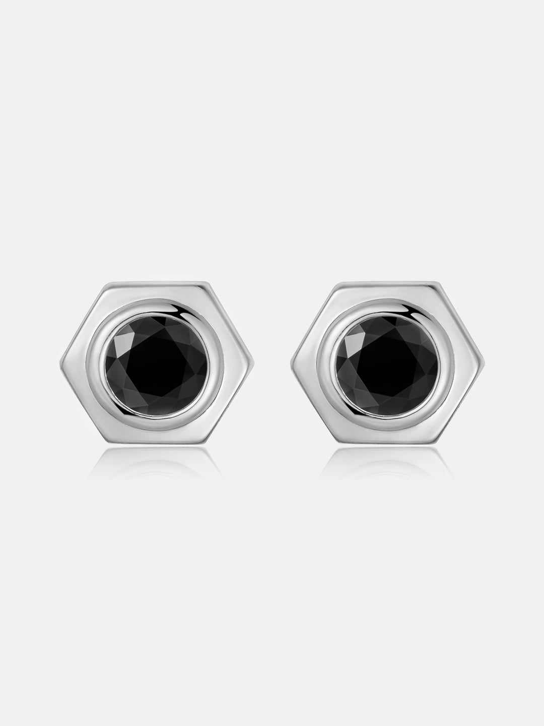 Hex Bezel Black Moissanite Stud Earrings