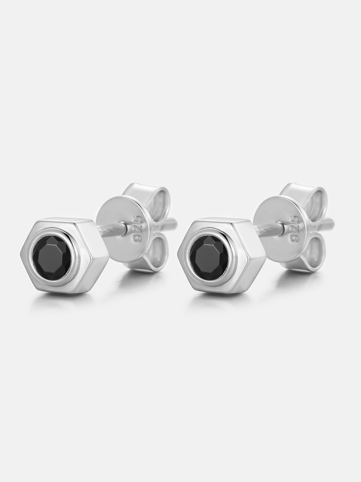Hex Bezel Black Moissanite Stud Earrings