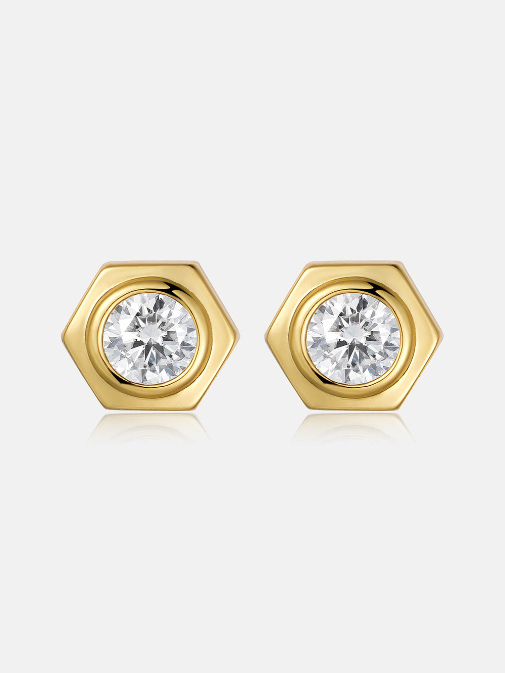 Hex Bezel White Moissanite Stud Earrings