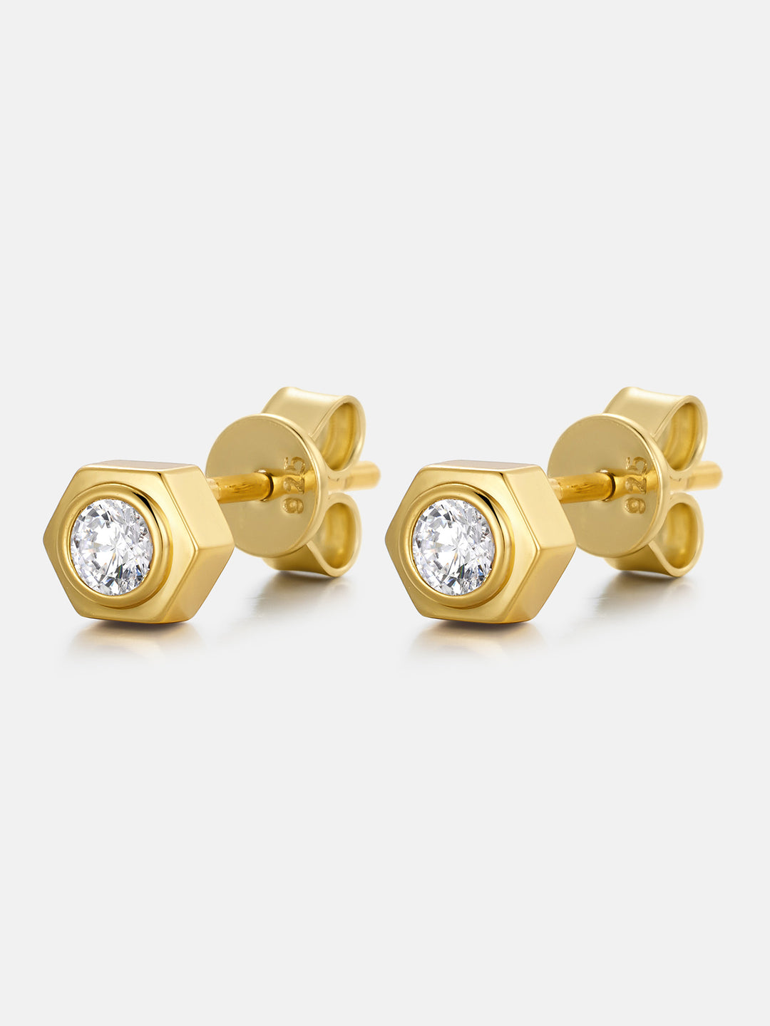 Hex Bezel White Moissanite Stud Earrings