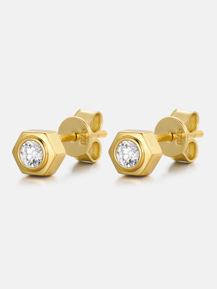 Hex Bezel White Moissanite Stud Earrings