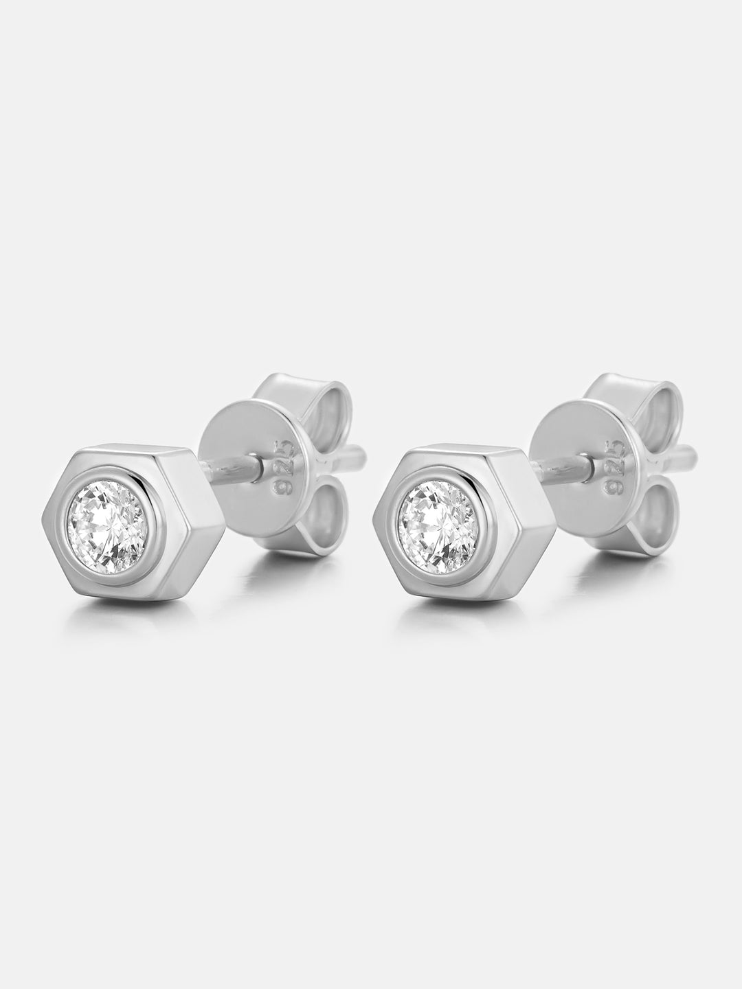 Hex Bezel White Moissanite Stud Earrings