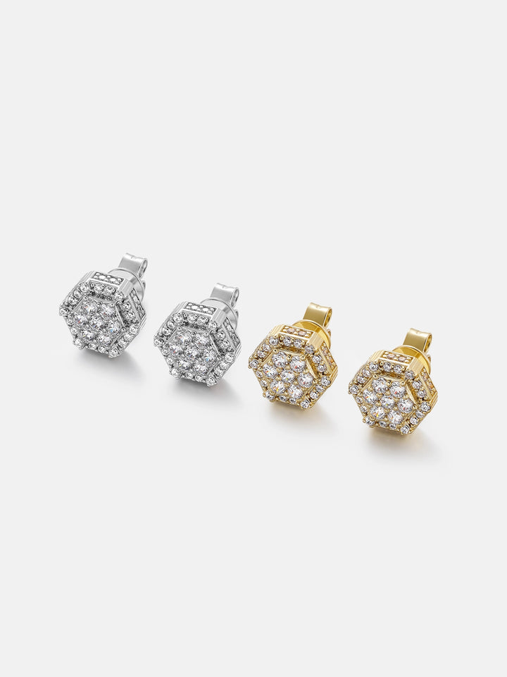 Moissanite Hextagon Shape Pave Cluster Stud Earrings