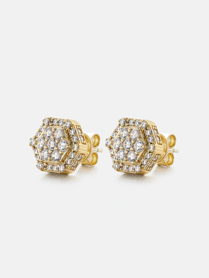 Moissanite Hextagon Shape Pave Cluster Stud Earrings