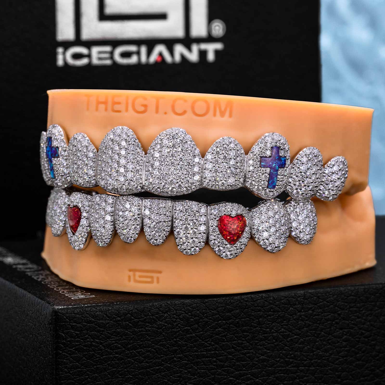 Honeycomb Grillz – Opal Cross & Heart Design | TheIGT – ICEGIANT