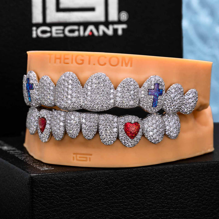 Honeycomb Setting Opal Cross On Fang Grillz