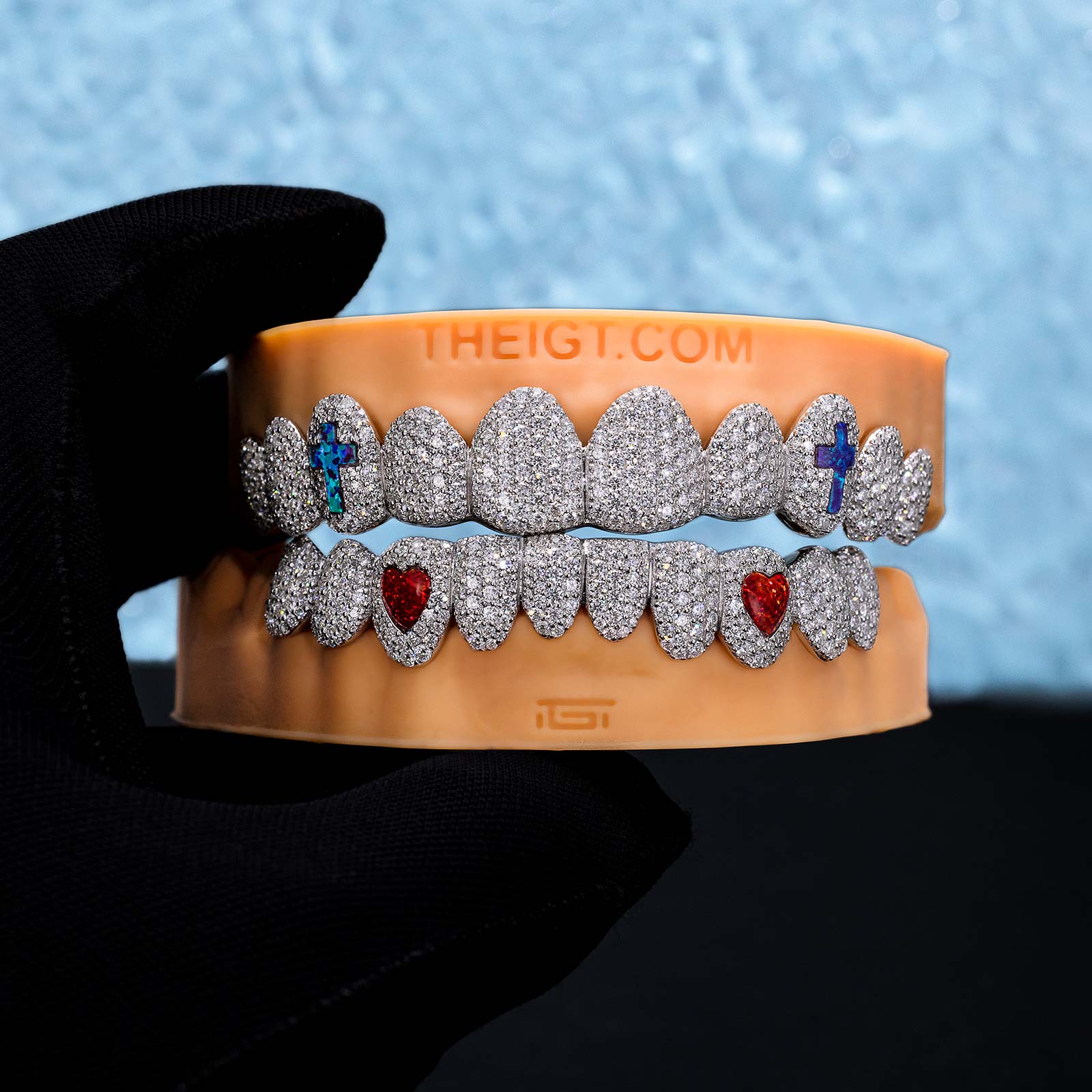 Honeycomb Setting Opal Cross On Fang Grillz