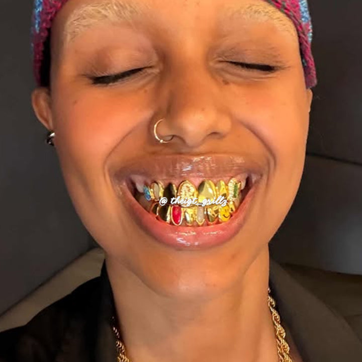 Iced-Out Letter A & Opal Grillz