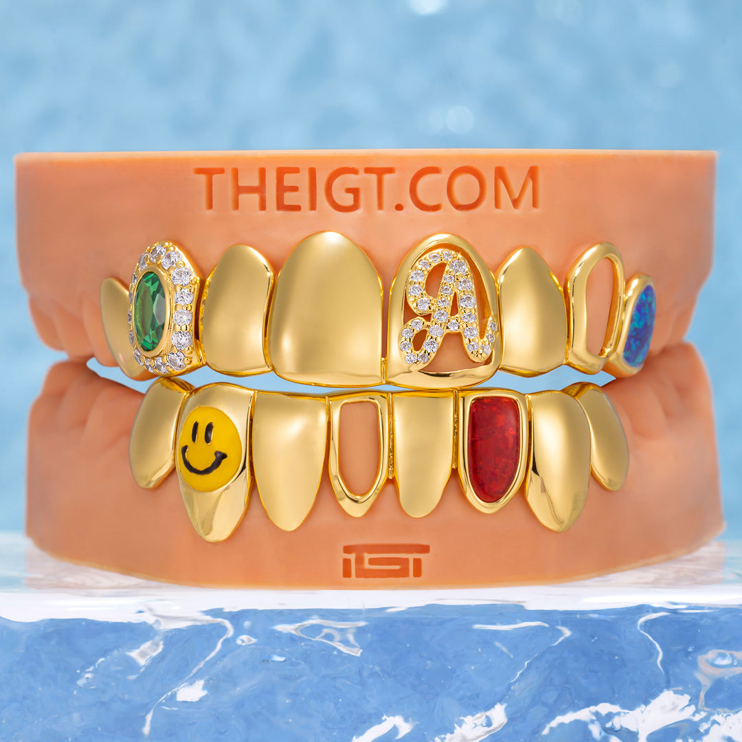 Iced-Out Letter A & Opal Grillz