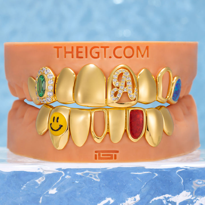 Iced-Out Letter A & Opal Grillz