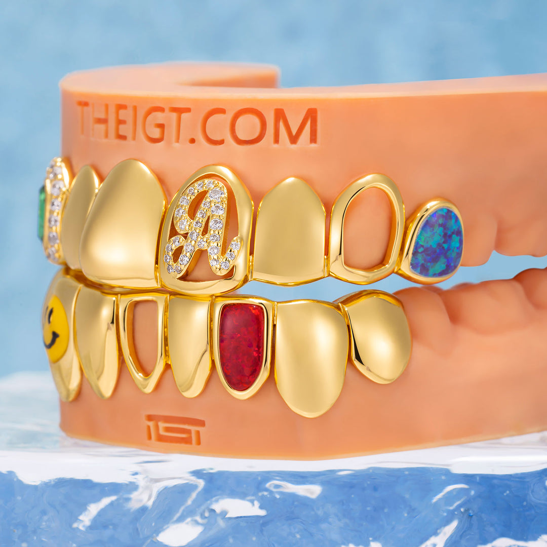 Iced-Out Letter A & Opal Grillz