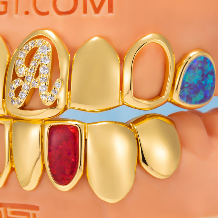 Iced-Out Letter A & Opal Grillz