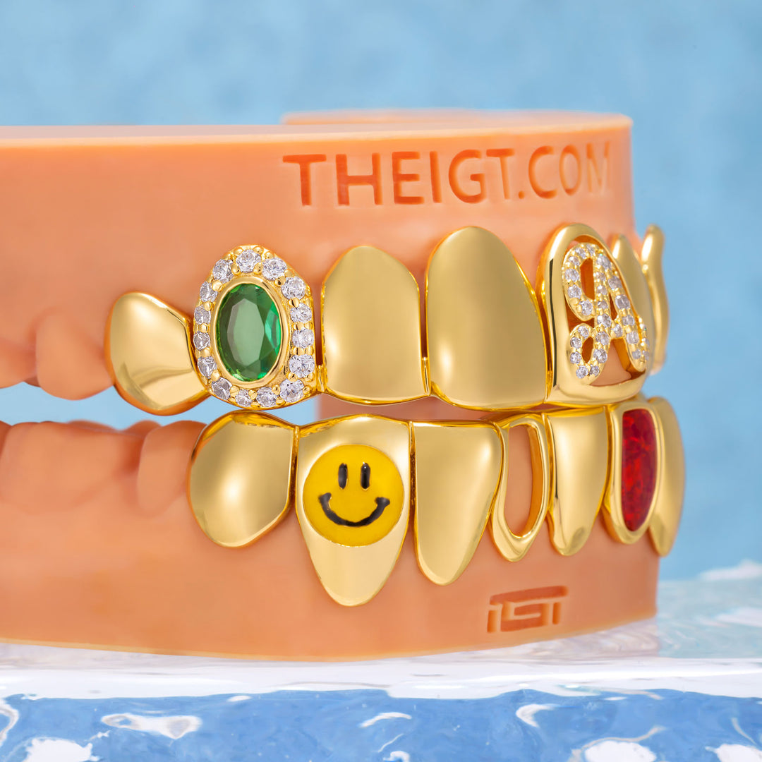 Iced-Out Letter A & Opal Grillz
