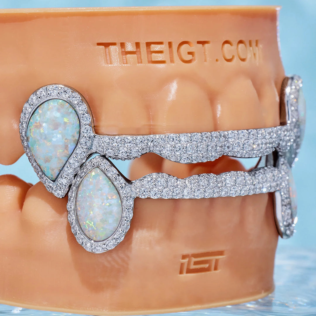 Iced 6 Teeth Connecting Bridge Opal Grillz Bar