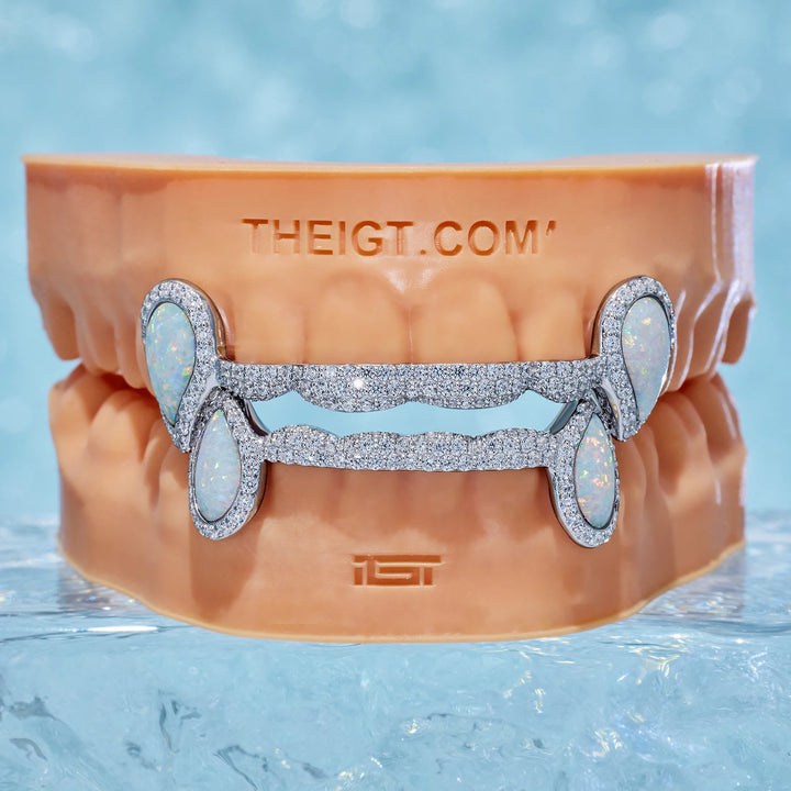 Iced 6 Teeth Connecting Bridge Opal Grillz Bar