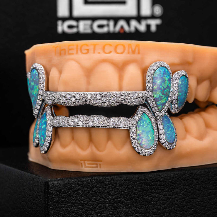 Iced 8 Teeth Connecting Bridge Opal Grillz Bar