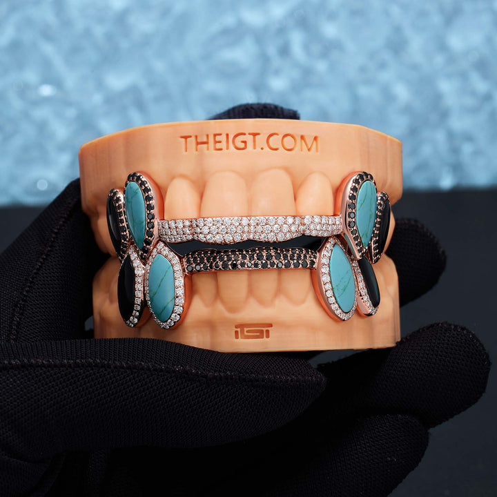 Iced 8 Teeth Connecting Bridge Opal Grillz Bar