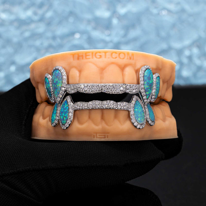 Iced 8 Teeth Connecting Bridge Opal Grillz Bar