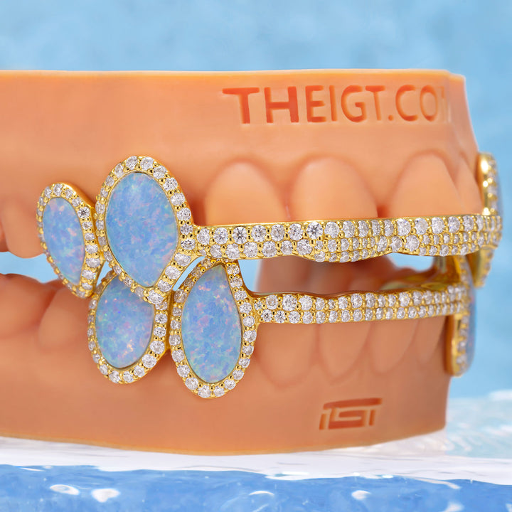 Iced 8 Teeth Connecting Bridge Opal Grillz Bar