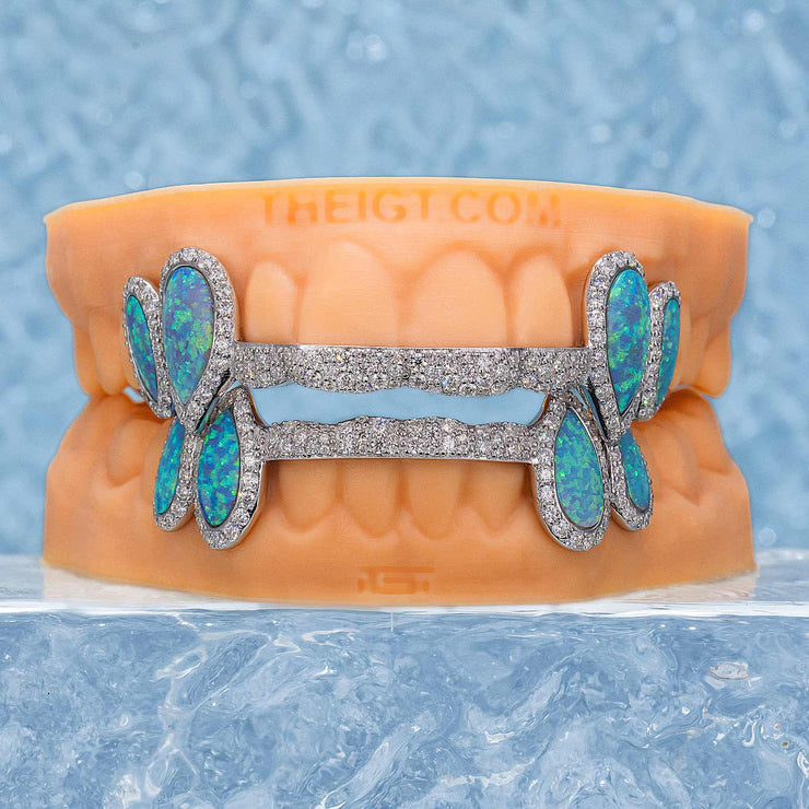 Iced 8 Teeth Connecting Bridge Opal Grillz Bar