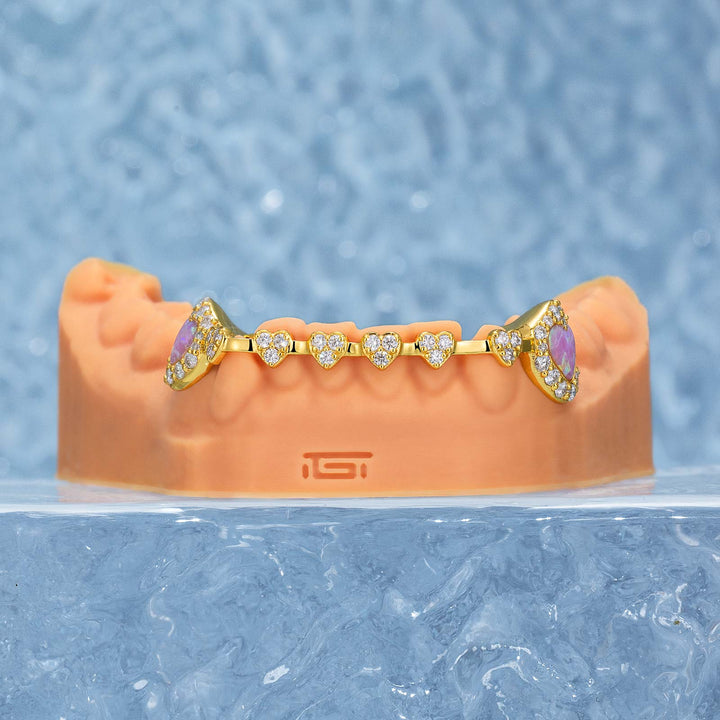Iced Heart Brace Style & Opal On Fang Grillz