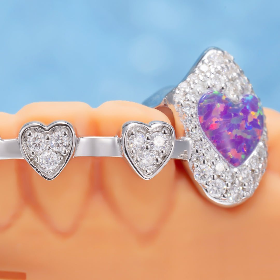 Iced Heart Brace Style & Opal On Fang Grillz
