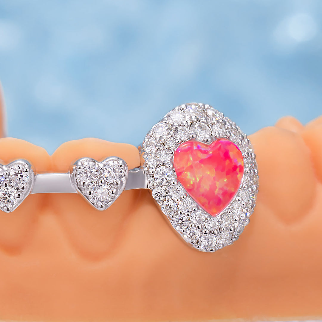 Iced Heart Brace Style & Opal On Fang Grillz