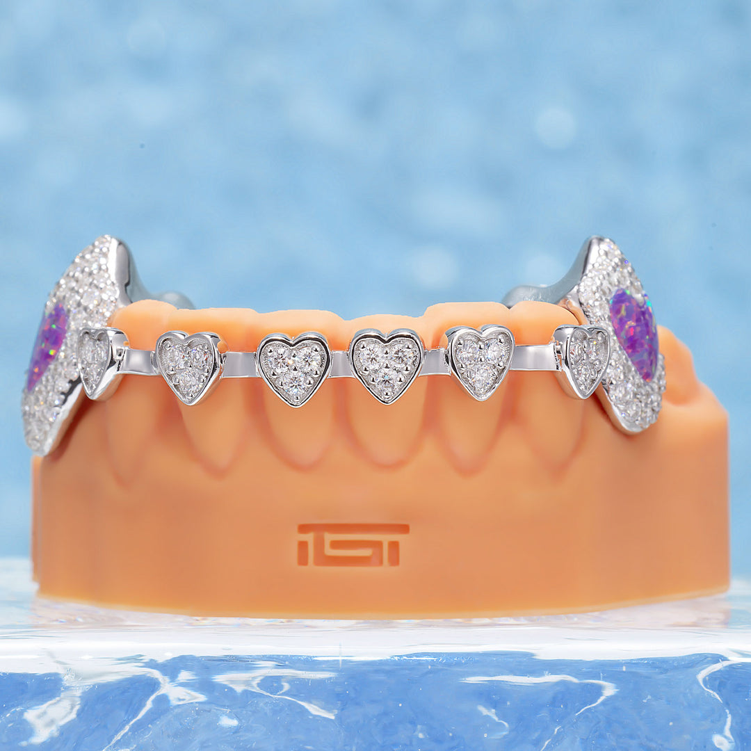 Iced Heart Brace Style & Opal On Fang Grillz