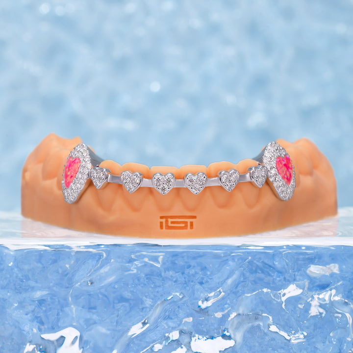 Iced Heart Brace Style & Opal On Fang Grillz