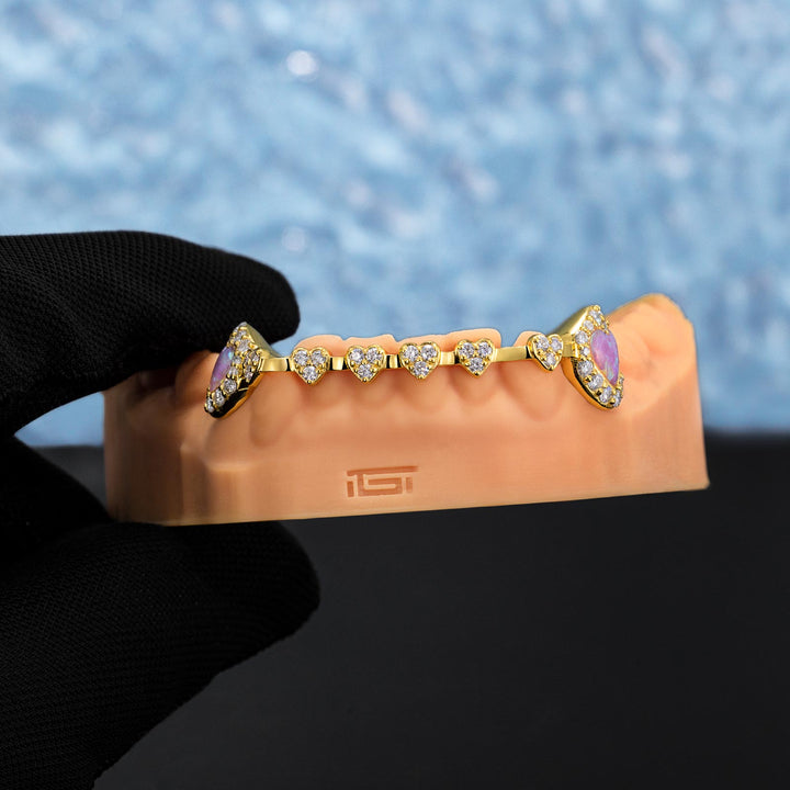 Iced Heart Brace Style & Opal On Fang Grillz