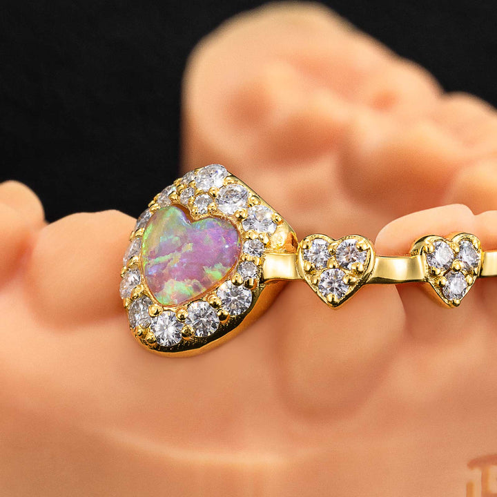 Iced Heart Brace Style & Opal On Fang Grillz