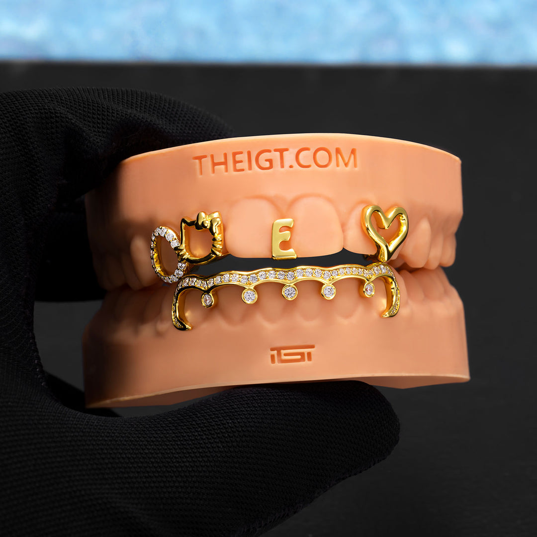 "Iced Kitty" Heart & Initial Custom Grillz