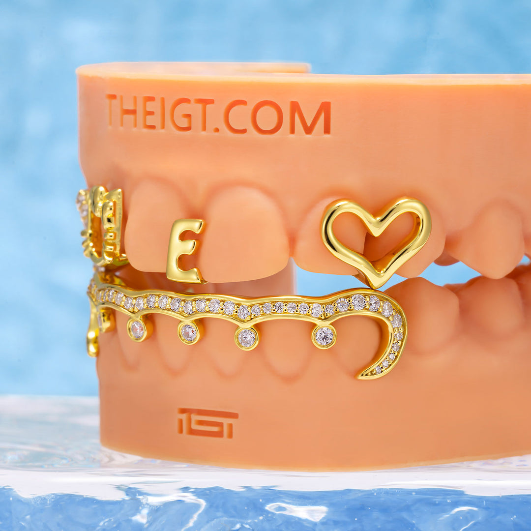 "Iced Kitty" Heart & Initial Custom Grillz