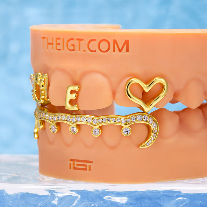 "Iced Kitty" Heart & Initial Custom Grillz