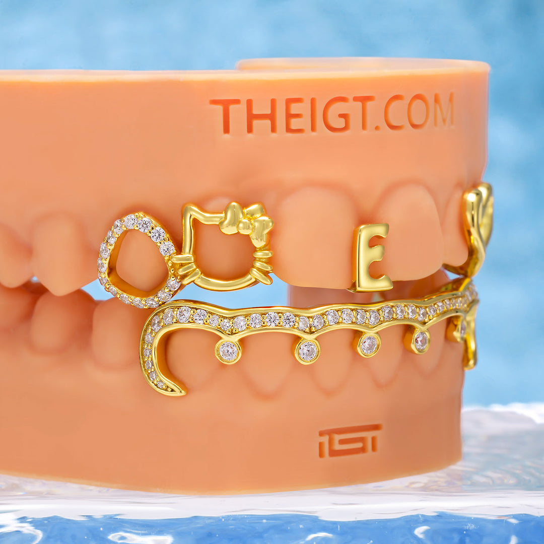 "Iced Kitty" Heart & Initial Custom Grillz