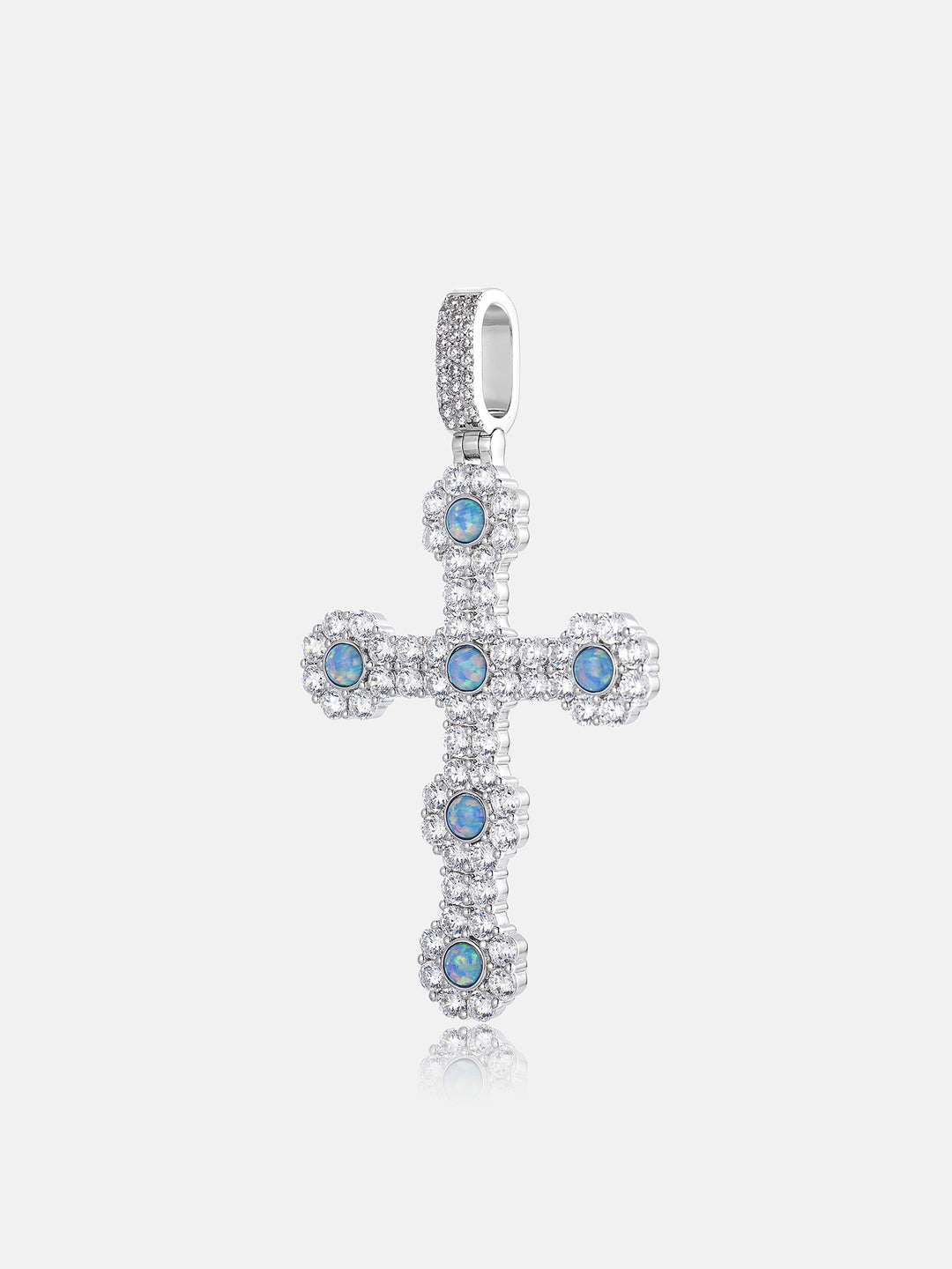 Iced Moissanite Halo Opal Cross Pendant