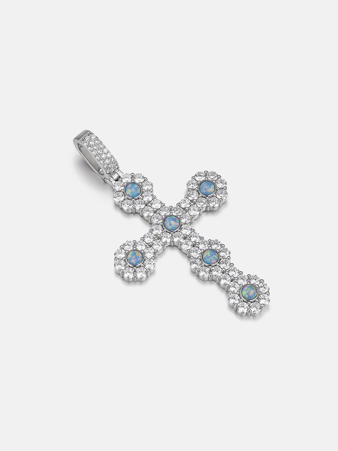 Iced Moissanite Halo Opal Cross Pendant