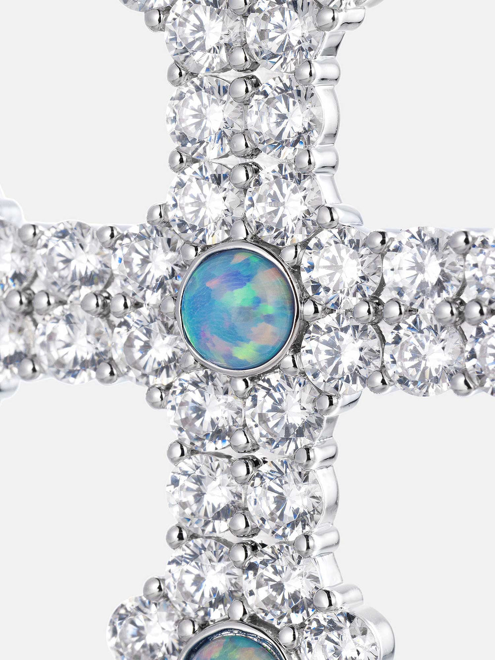 Iced Moissanite Halo Opal Cross Pendant