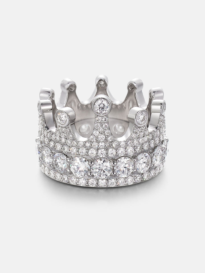 Iced Out Moissanite Crown Ring