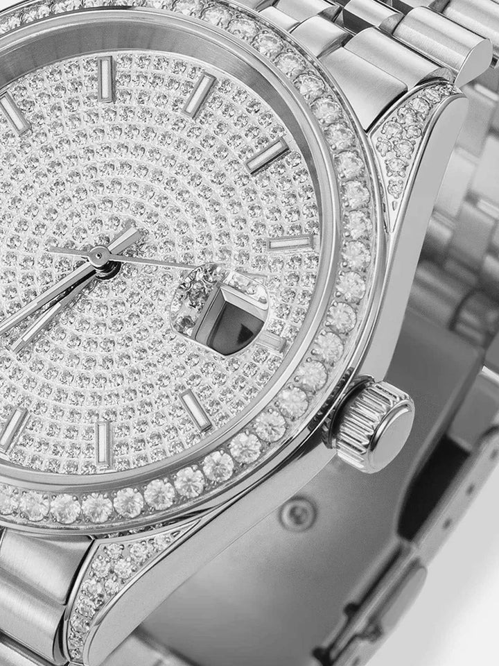 Iced Out Round Cut Moissanite Watch