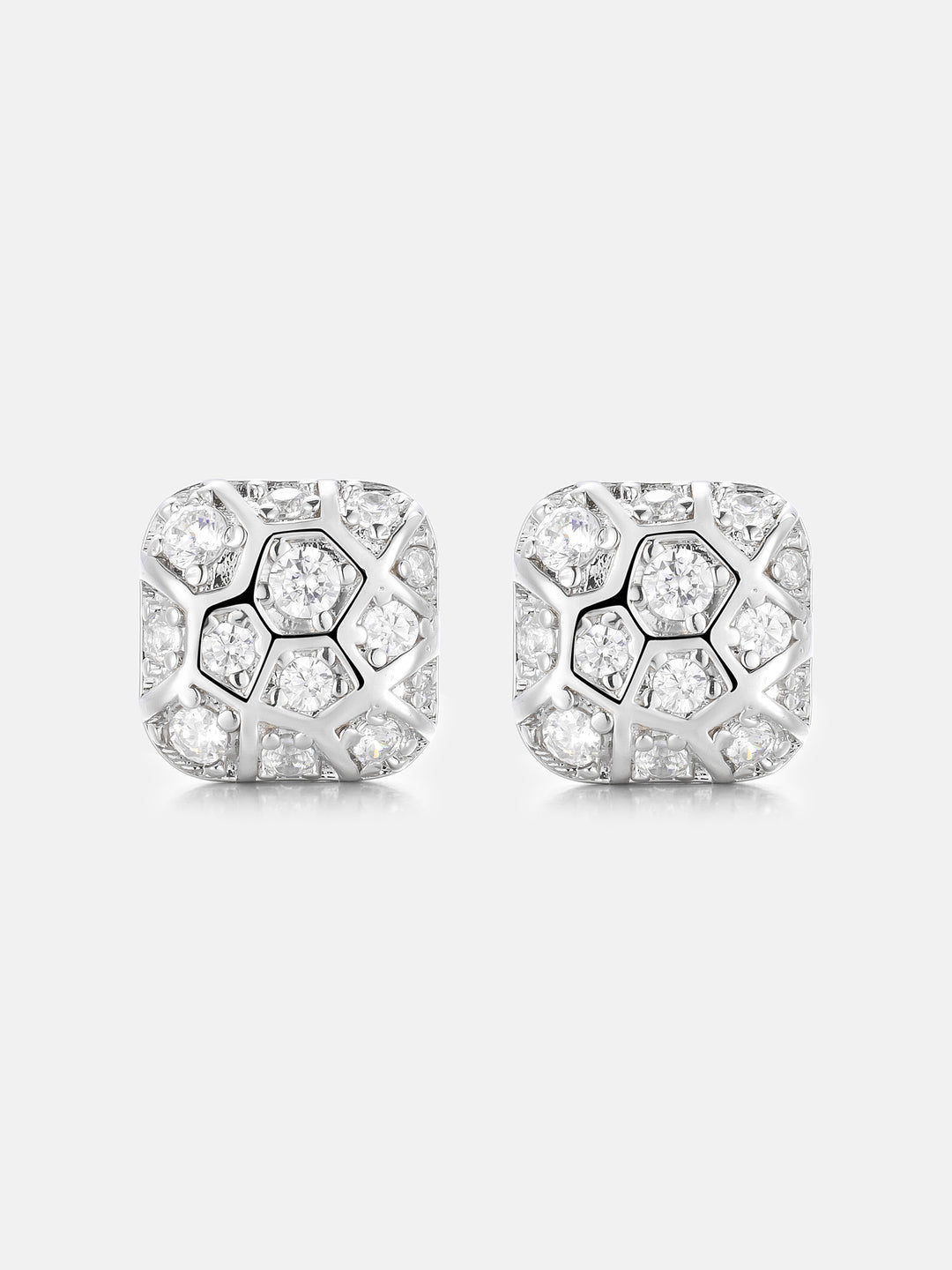 Irregular Grid Square Moissanite Stud Earrings